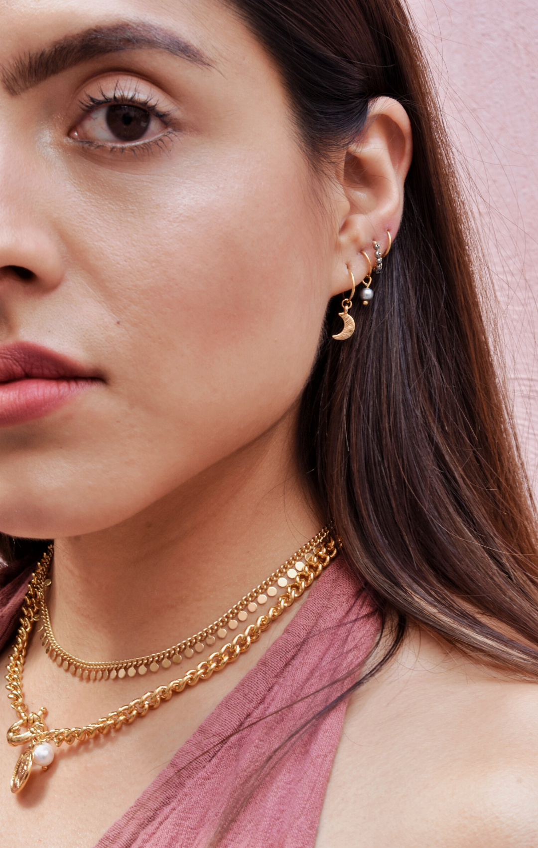 Collar chunky medalla perla