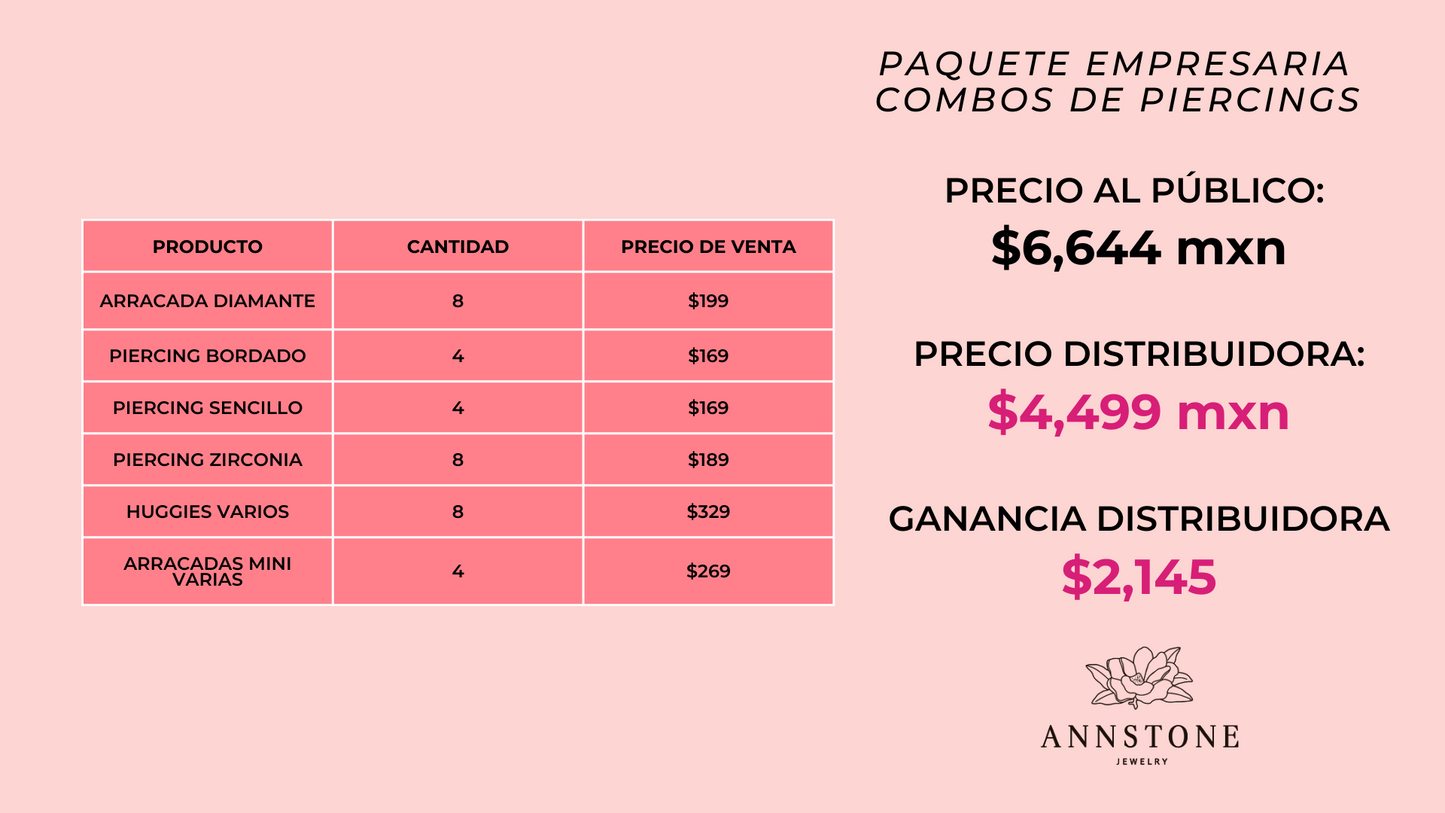 Paquete empresaria combos de piercings
