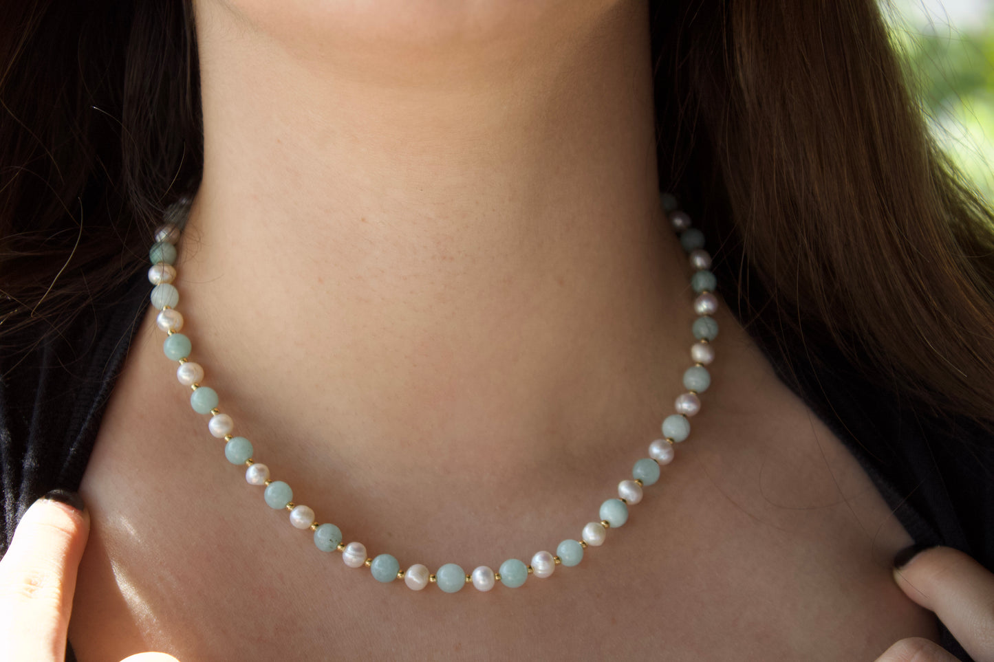 Collar aqua pearl